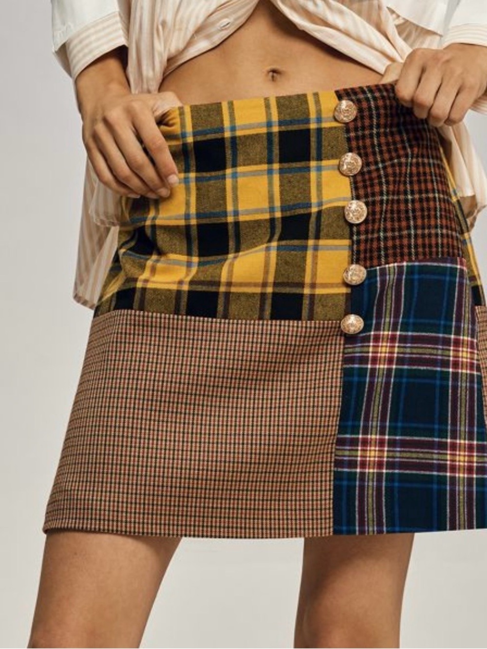 Anthropologie Small Mare Mare Patchwork Mixed Plaid A-Line Mini Skirt